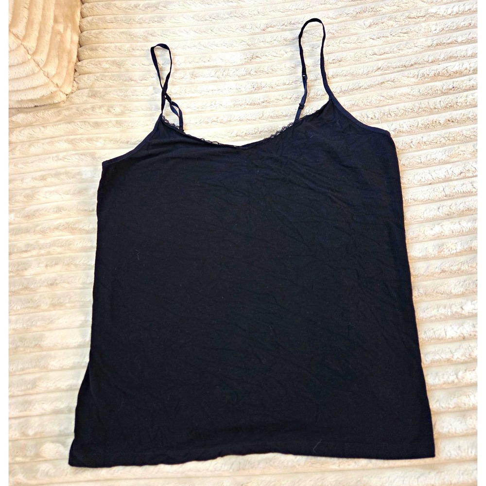 A New Day Black Lace Trim Cami Tank Top Women's Size XL Adjustable Straps Solid